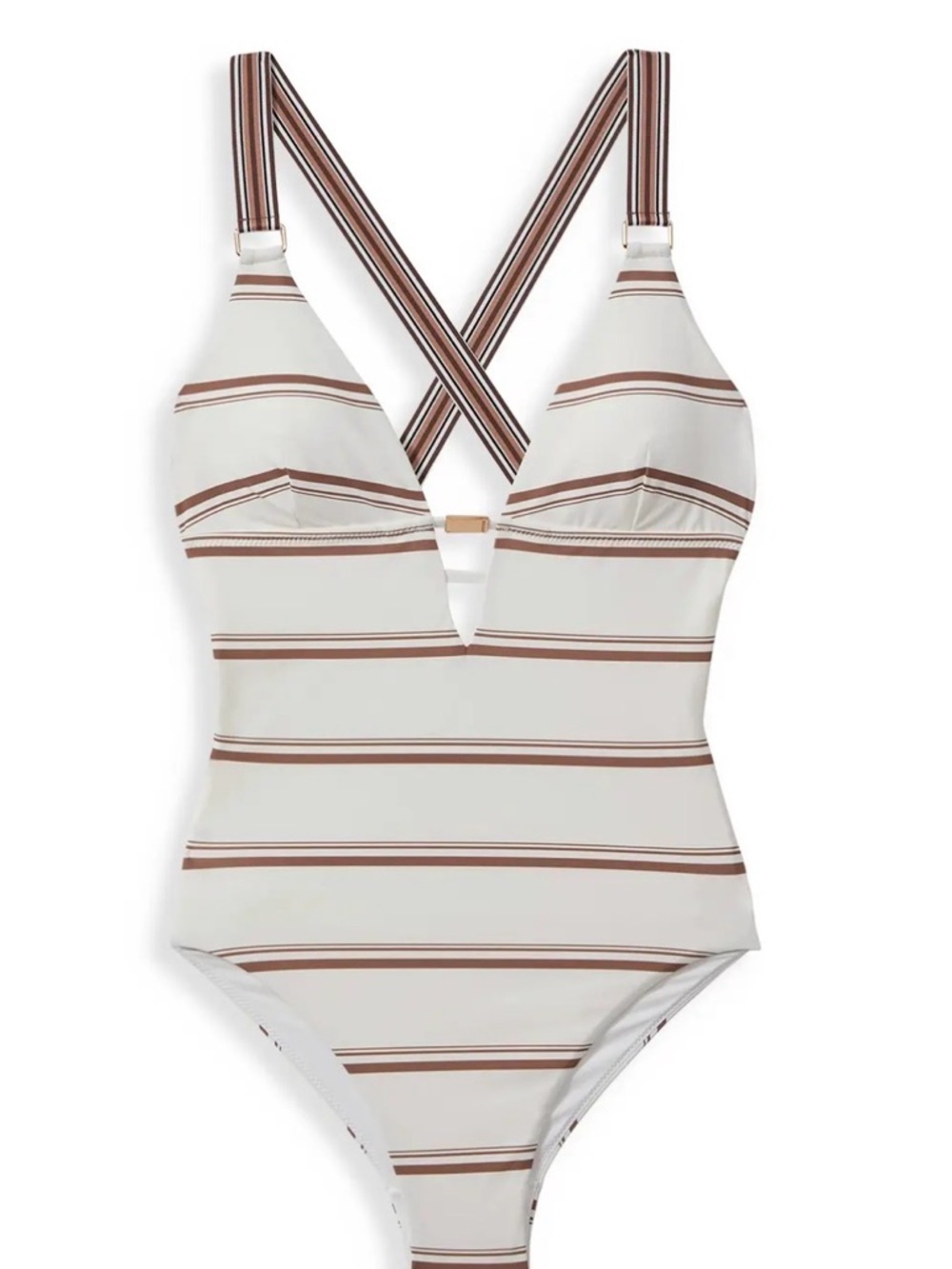 Reiss Cream One-Piece Swimsuit with Brown Stripes